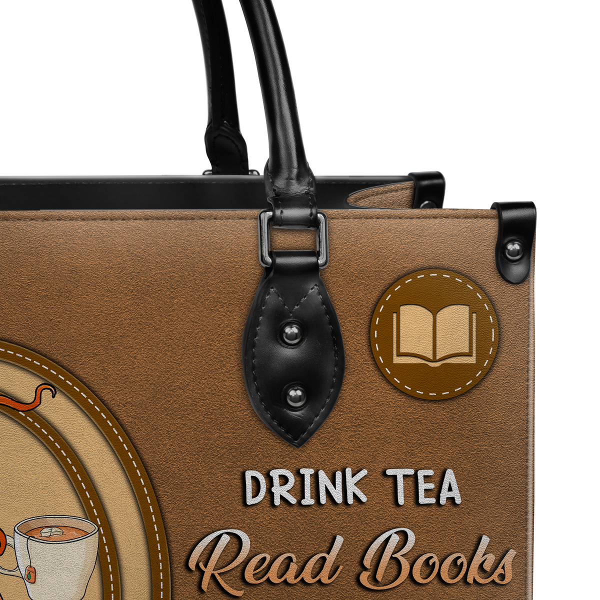 Black Interior -  Drink Tea Read Books Be Happy HHRZ03084199CK Leather Bag