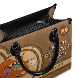 Black Interior -  Drink Tea Read Books Be Happy HHRZ03084199CK Leather Bag