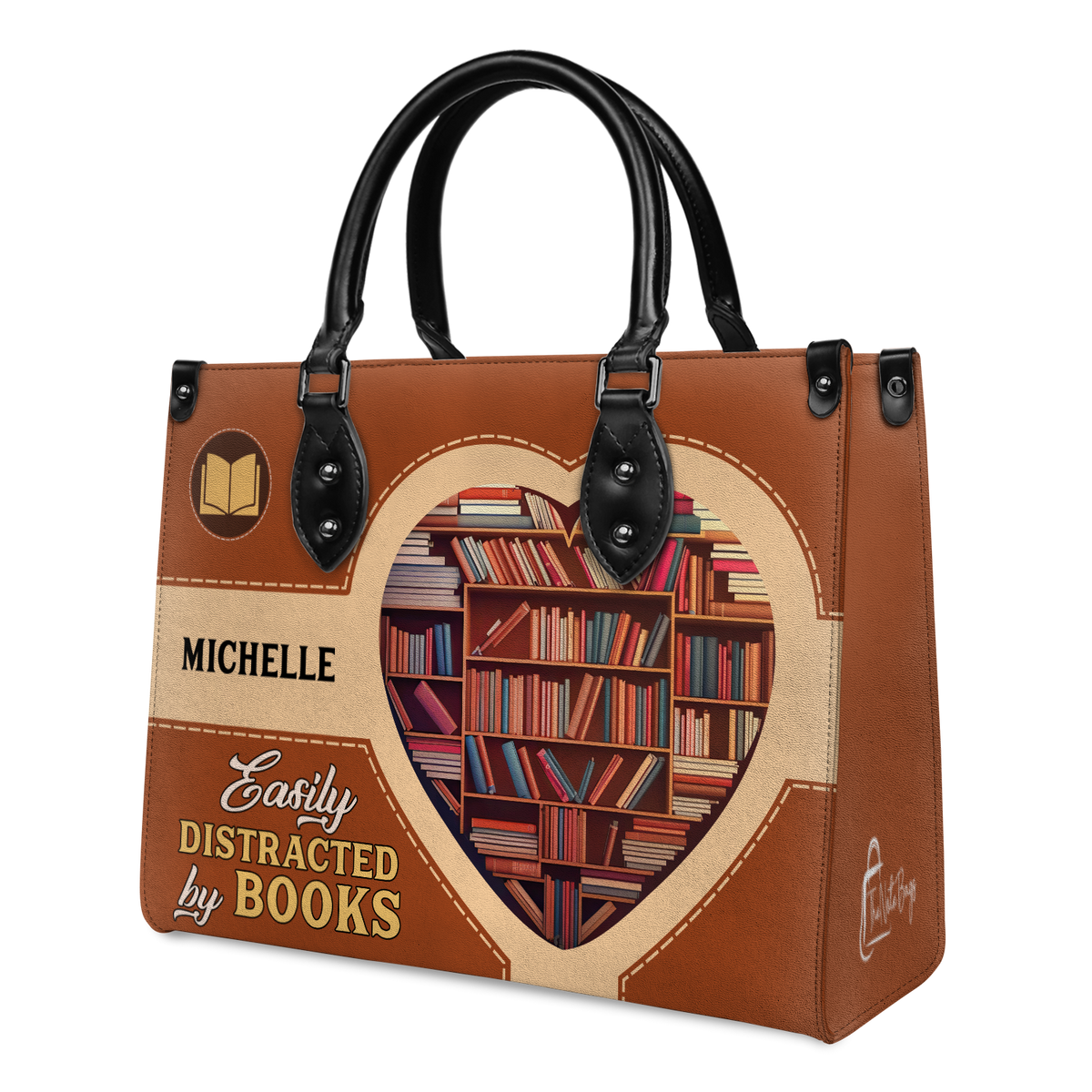 Black Interior -  Easily Distracted By Books HHAY1802004A Leather Bag