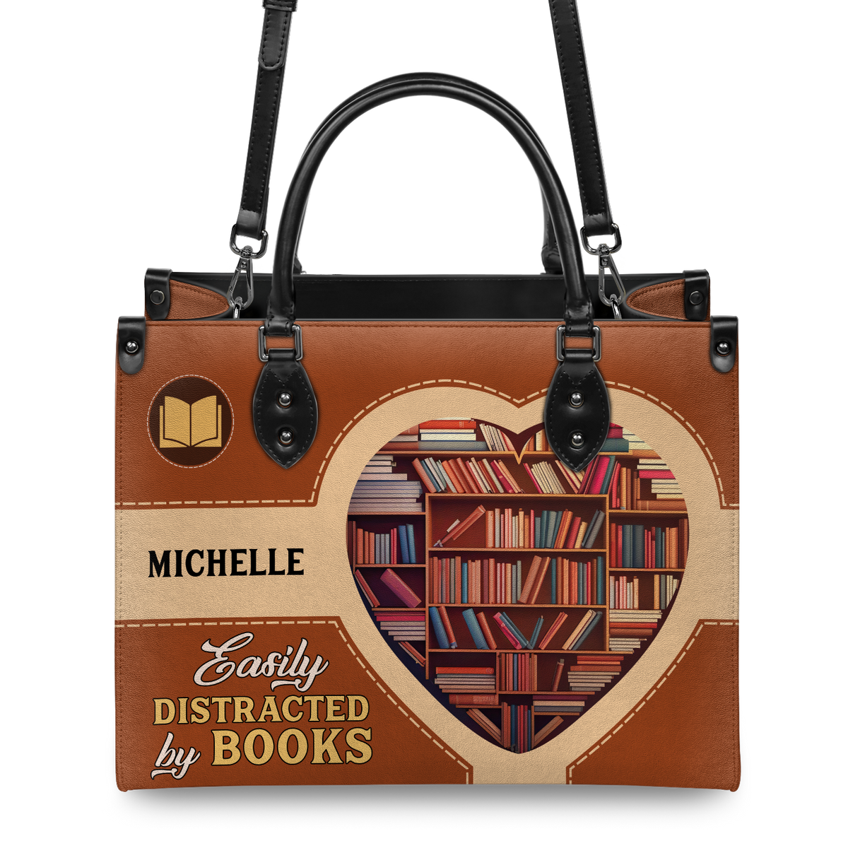 Black Interior -  Easily Distracted By Books HHAY1802004A Leather Bag
