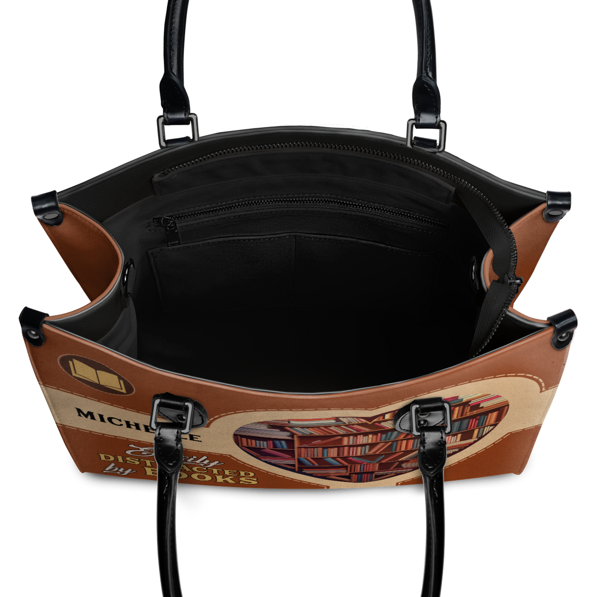 Black Interior -  Easily Distracted By Books HHAY1802004A Leather Bag