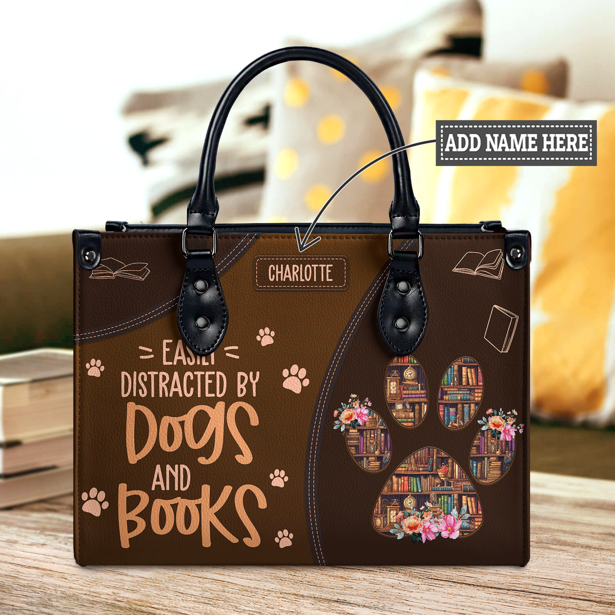 Black Interior -  Easily Distracted By Dogs And Books HHRZ03083521RA Leather Bag