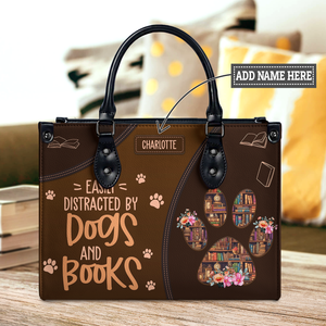 Black Interior -  Easily Distracted By Dogs And Books HHRZ03083521RA Leather Bag
