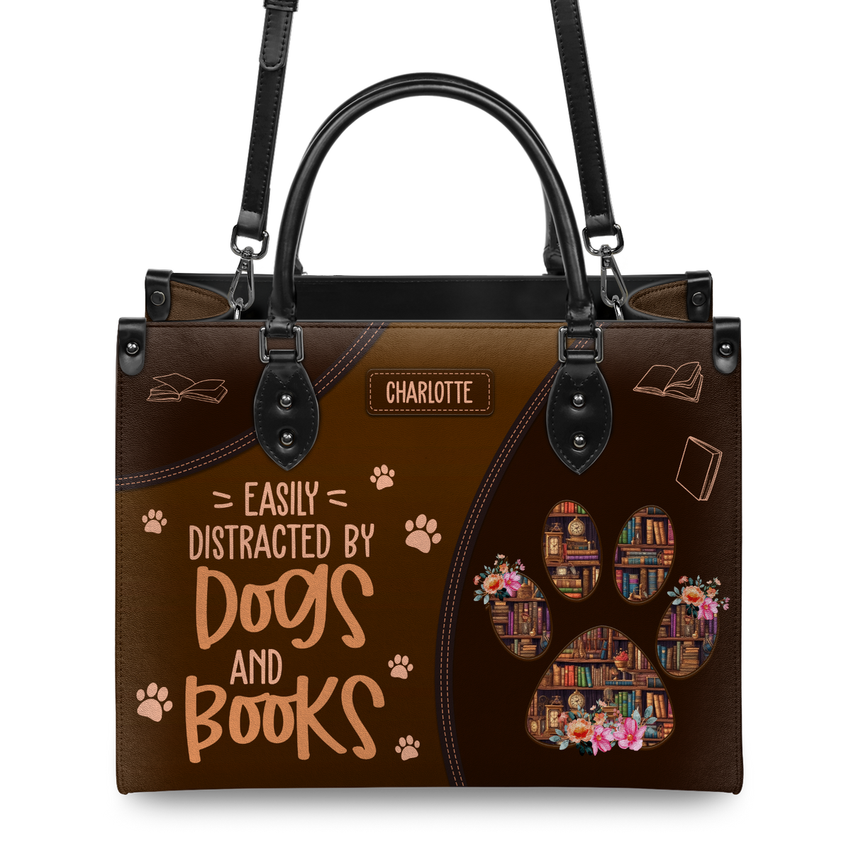 Black Interior -  Easily Distracted By Dogs And Books HHRZ03083521RA Leather Bag