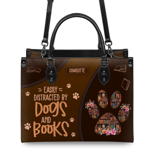 Black Interior -  Easily Distracted By Dogs And Books HHRZ03083521RA Leather Bag