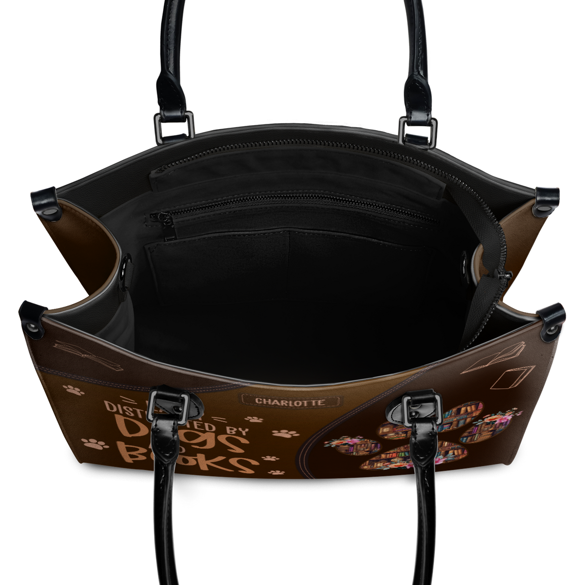 Black Interior -  Easily Distracted By Dogs And Books HHRZ03083521RA Leather Bag