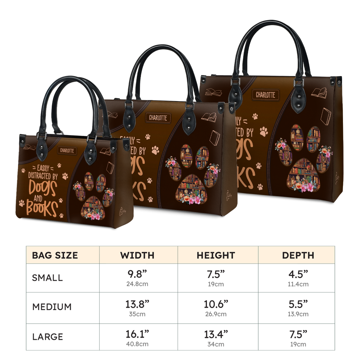 Black Interior -  Easily Distracted By Dogs And Books HHRZ03083521RA Leather Bag