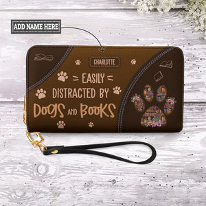 Easily Distracted By Dogs And Books HHRZ15092988CM Zip Around Leather Wallet