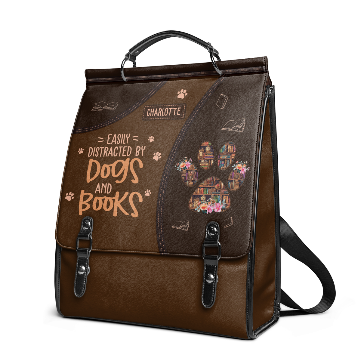 Easily Distracted By Dogs And Books NNRZ12011001BL Leather Backpack