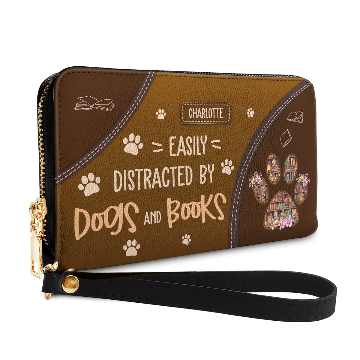 Easily Distracted By Dogs And Books HHRZ15092988CM Zip Around Leather Wallet
