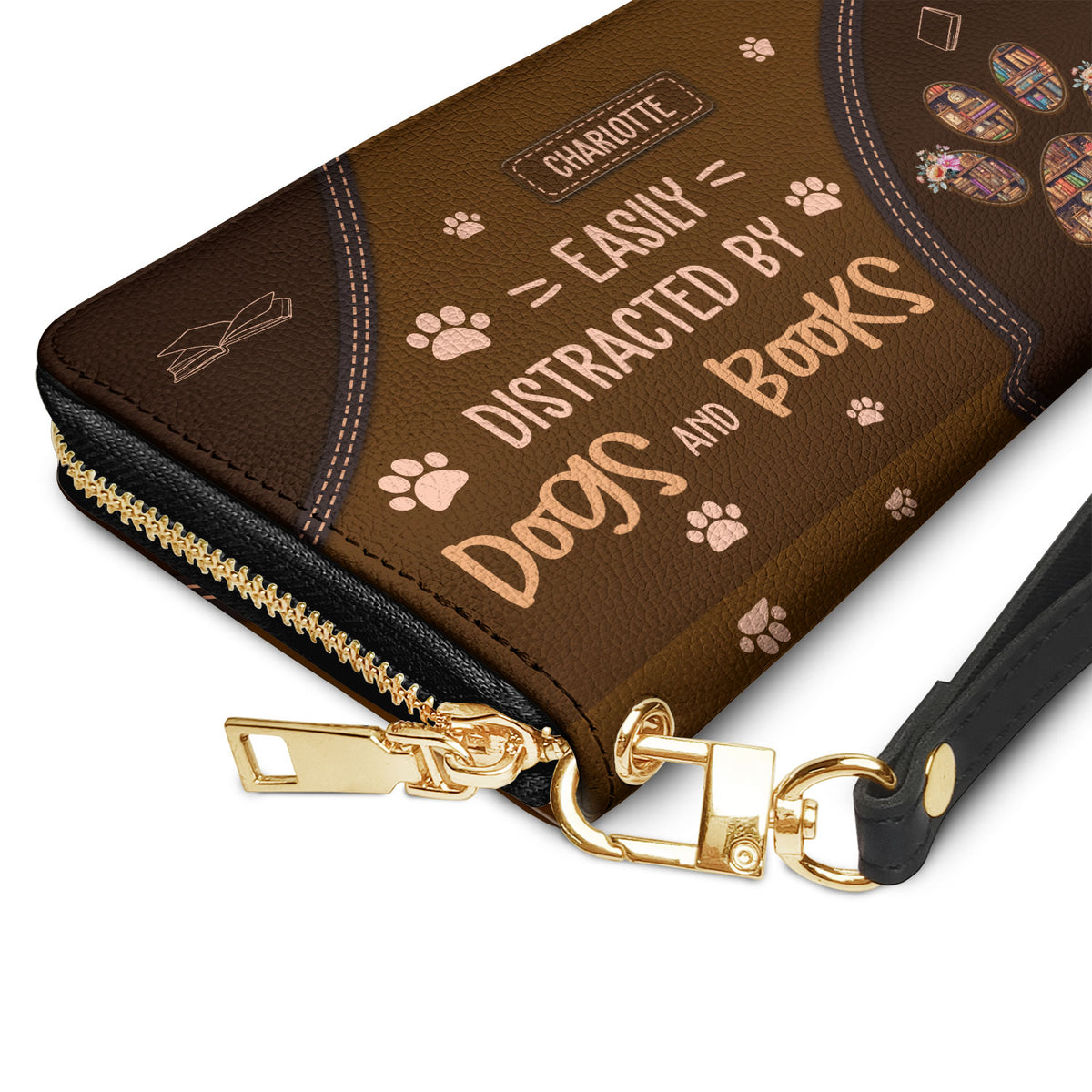 Easily Distracted By Dogs And Books HHRZ15092988CM Zip Around Leather Wallet