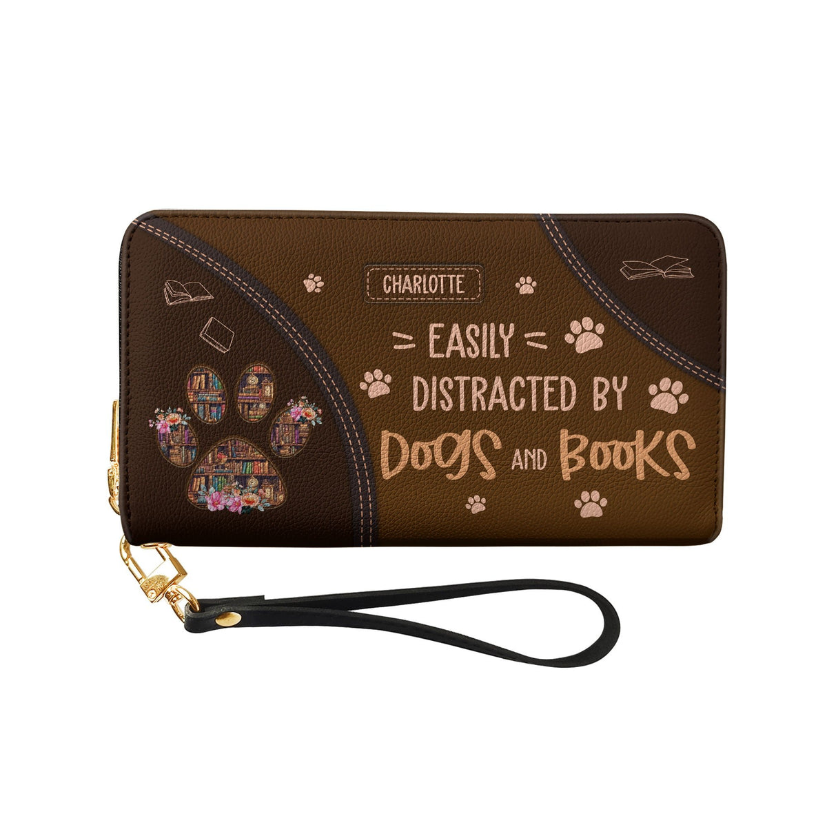 Easily Distracted By Dogs And Books HHRZ15092988CM Zip Around Leather Wallet