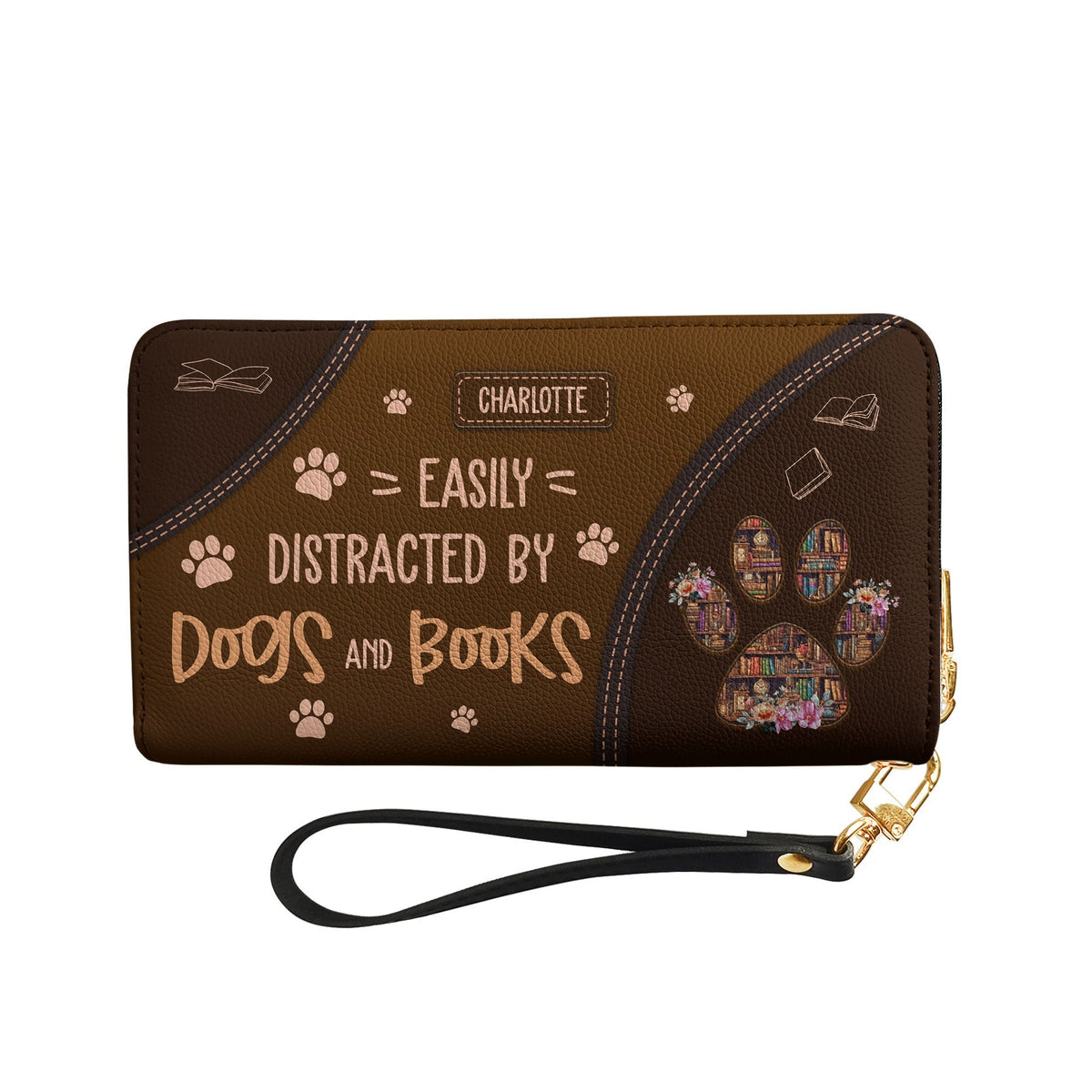 Easily Distracted By Dogs And Books HHRZ15092988CM Zip Around Leather Wallet