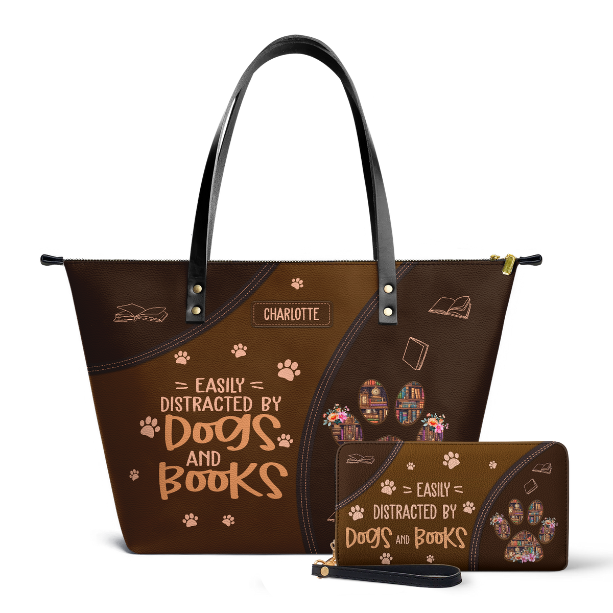 Easily Distracted By Dogs And Books TTRZ28103727GU Leather Tote Bag