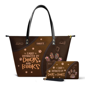 Easily Distracted By Dogs And Books TTRZ28103727GU Leather Tote Bag