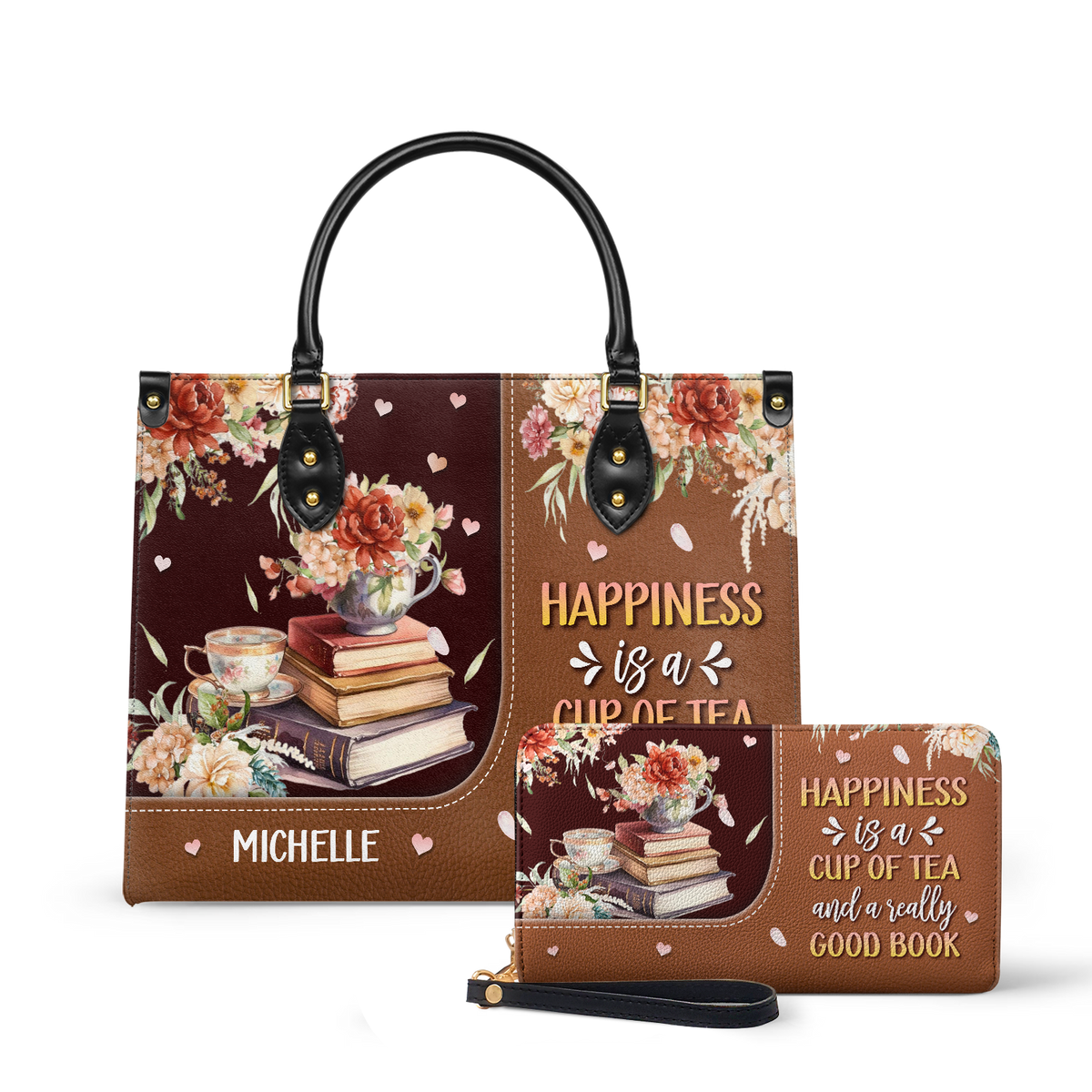 Happiness Is A Cup Of Tea And A Really Good Book HTRZ20119150MI Leather Bag