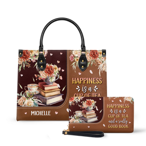Happiness Is A Cup Of Tea And A Really Good Book HTRZ20119150MI Leather Bag