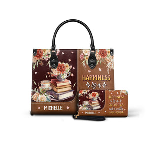 Black Interior -  Happiness Is A Cup Of Tea And A Really Good Book HTRZ20119150MI Leather Bag