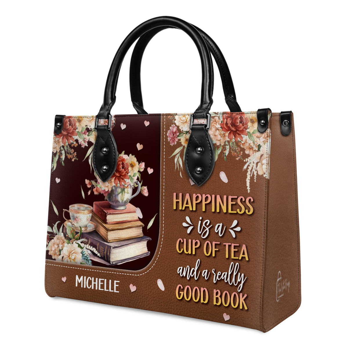 Black Interior -  Happiness Is A Cup Of Tea And A Really Good Book HTRZ20119150MI Leather Bag