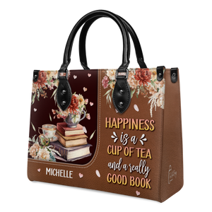 Black Interior -  Happiness Is A Cup Of Tea And A Really Good Book HTRZ20119150MI Leather Bag