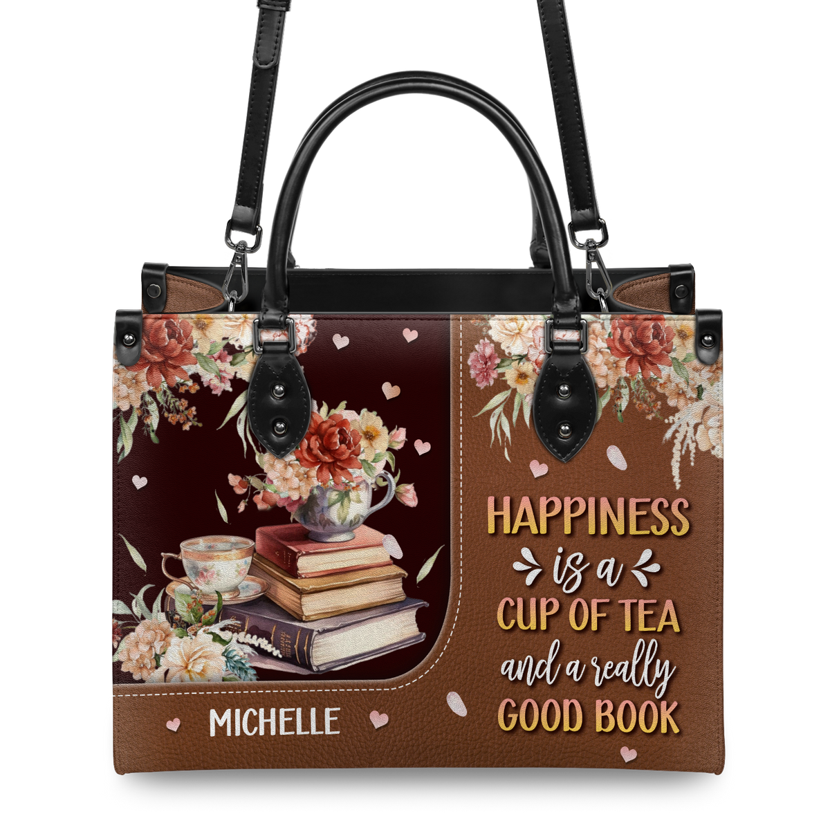 Black Interior -  Happiness Is A Cup Of Tea And A Really Good Book HTRZ20119150MI Leather Bag