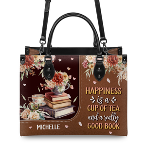Black Interior -  Happiness Is A Cup Of Tea And A Really Good Book HTRZ20119150MI Leather Bag