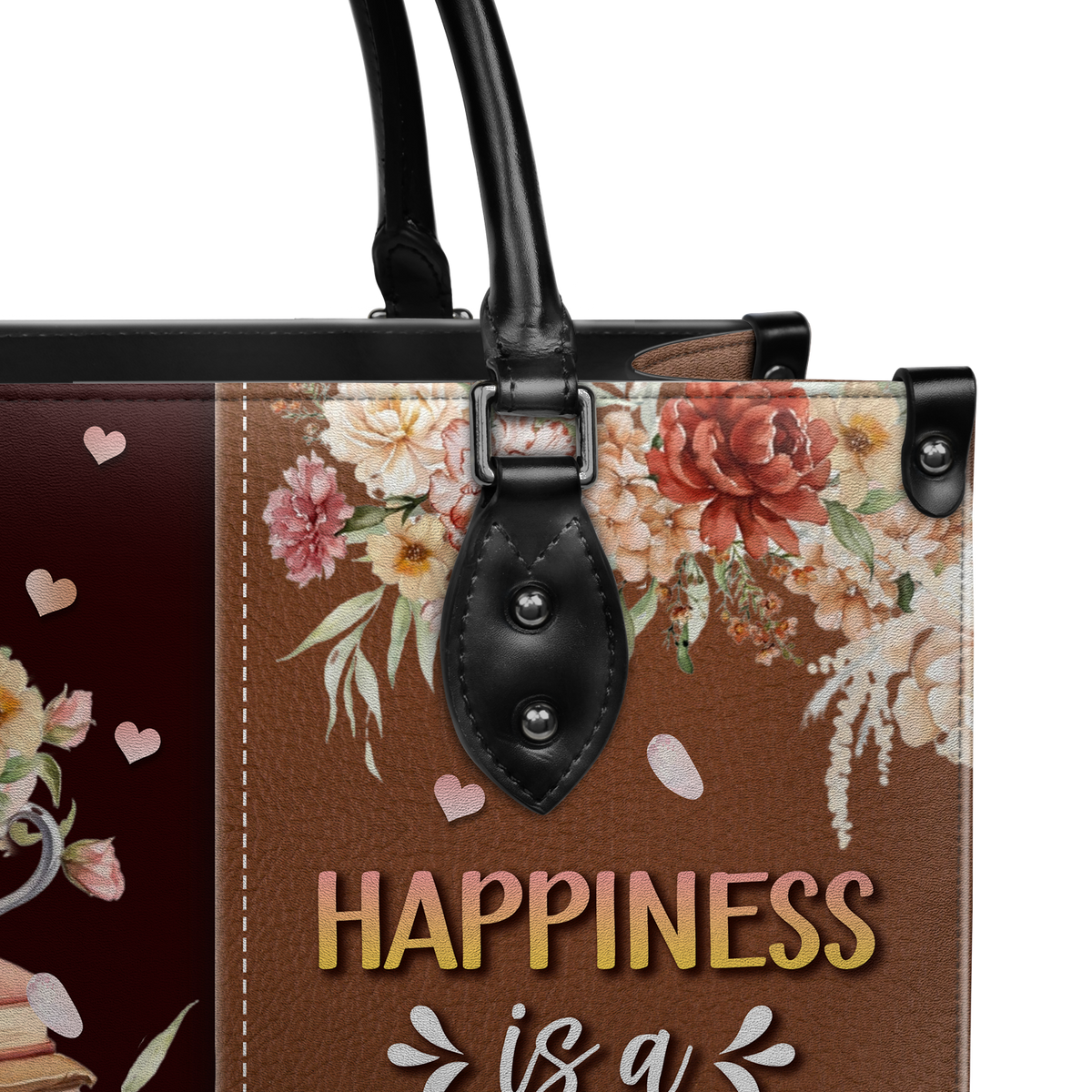 Black Interior -  Happiness Is A Cup Of Tea And A Really Good Book HTRZ20119150MI Leather Bag