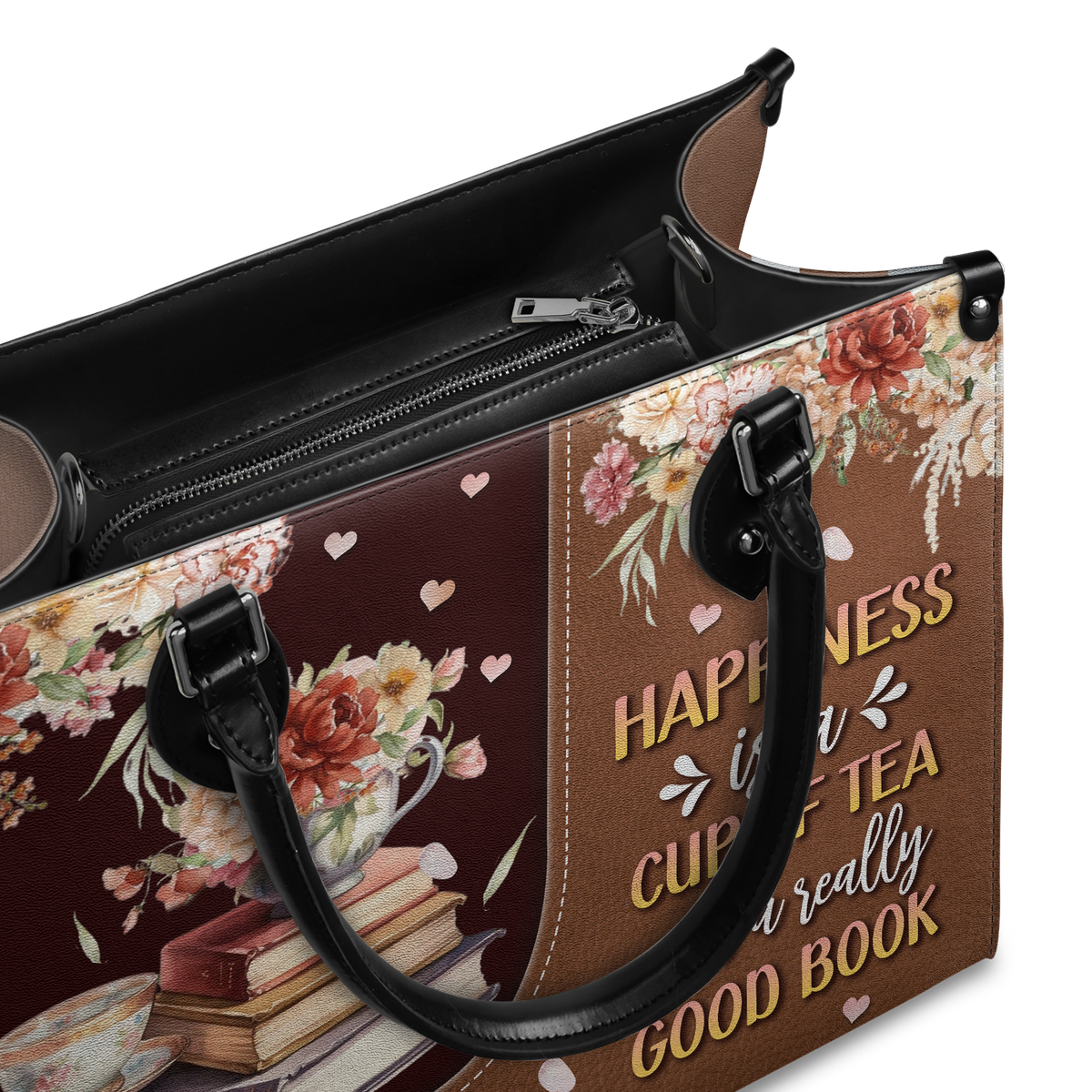 Black Interior -  Happiness Is A Cup Of Tea And A Really Good Book HTRZ20119150MI Leather Bag