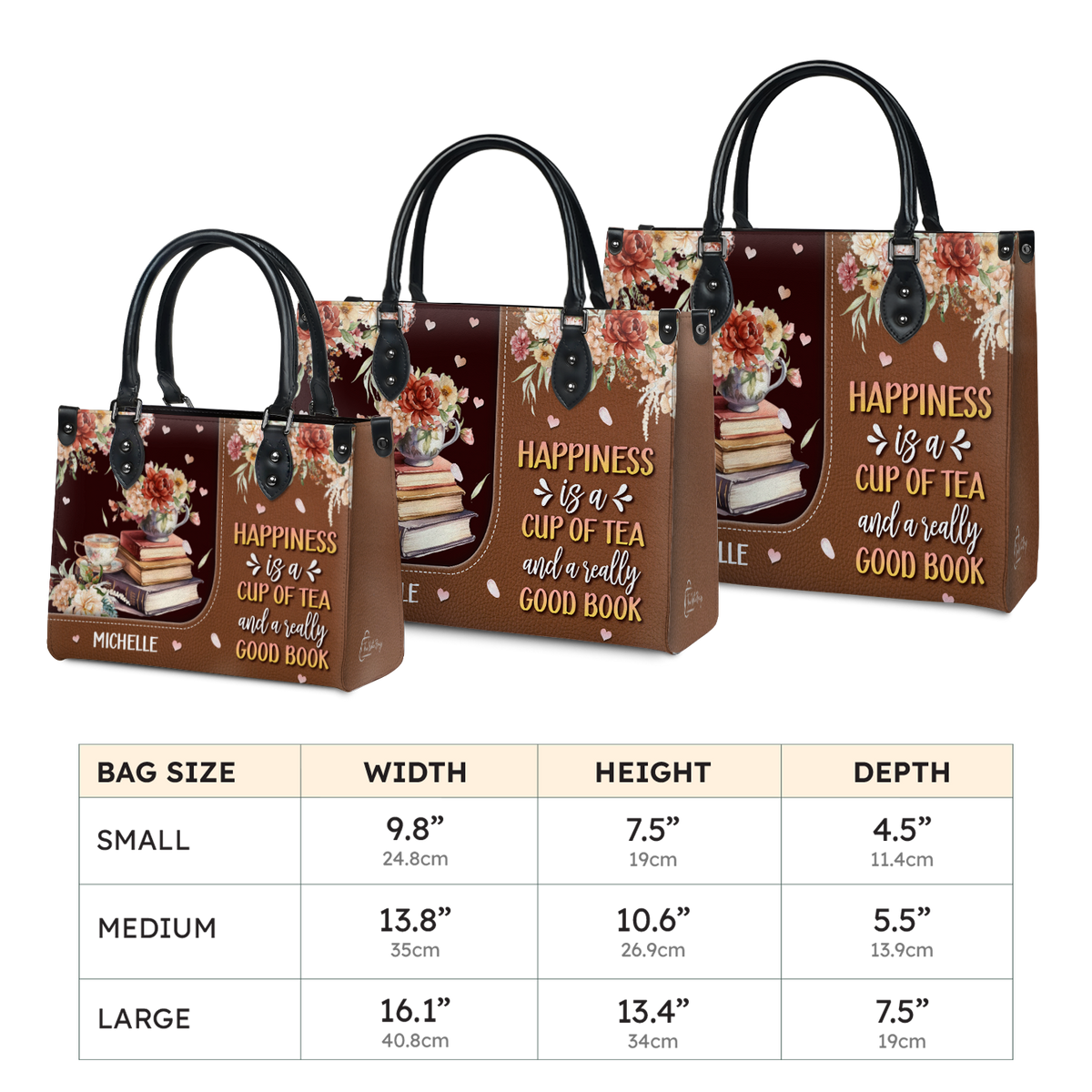 Black Interior -  Happiness Is A Cup Of Tea And A Really Good Book HTRZ20119150MI Leather Bag