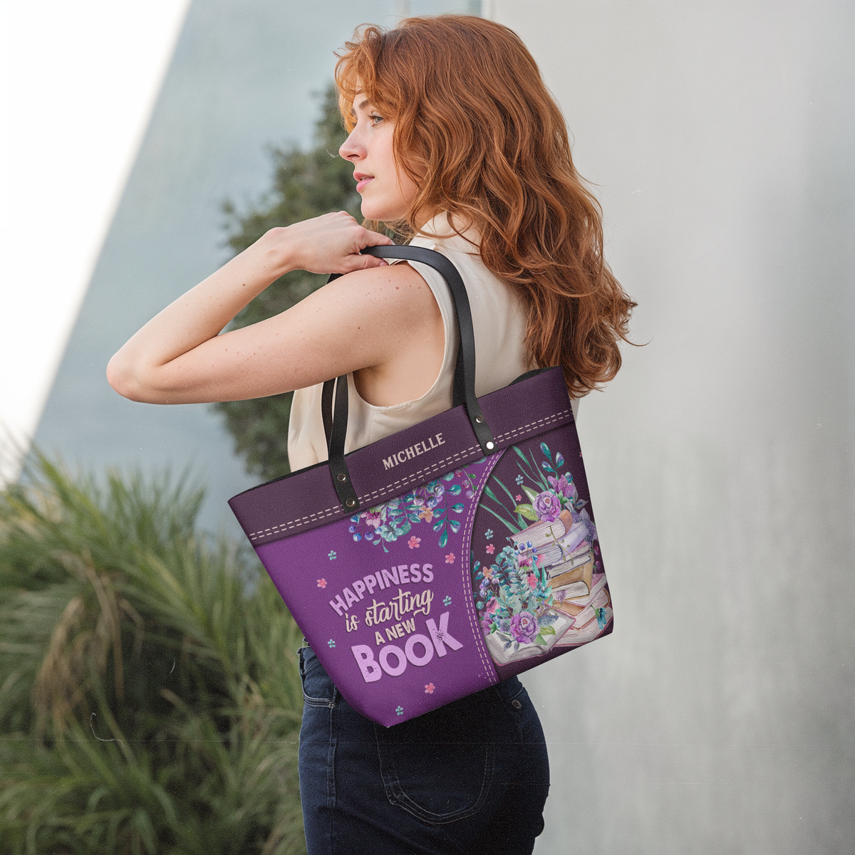 Happiness Is Starting A New Book TTRZ28103219EN Leather Tote Bag