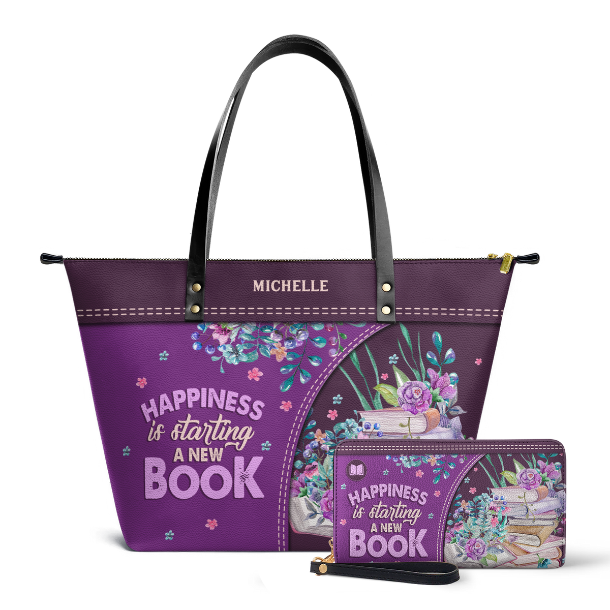 Happiness Is Starting A New Book TTRZ28103219EN Leather Tote Bag