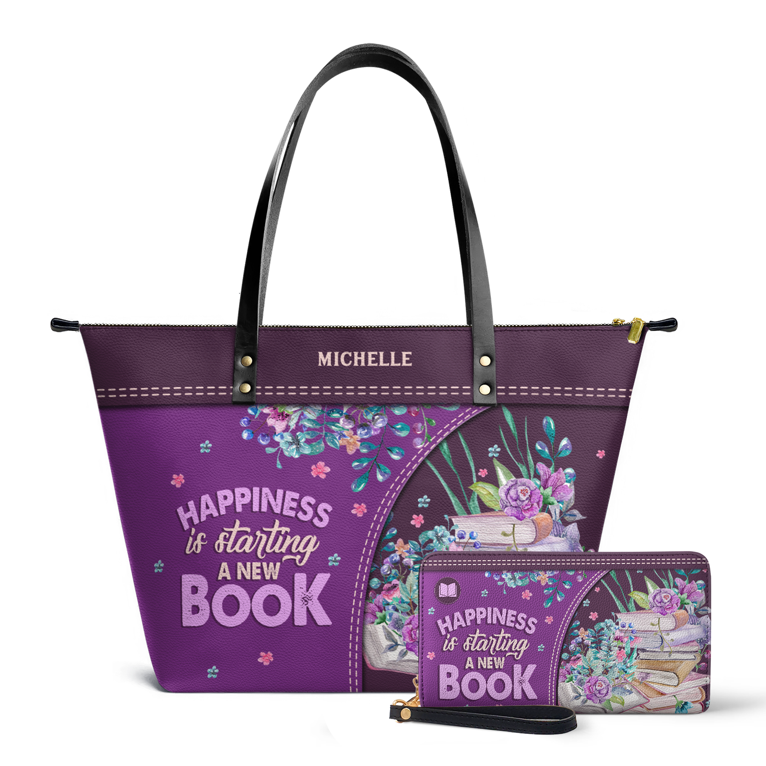 Happiness Is Starting A New Book TTRZ28103219EN Leather Tote Bag