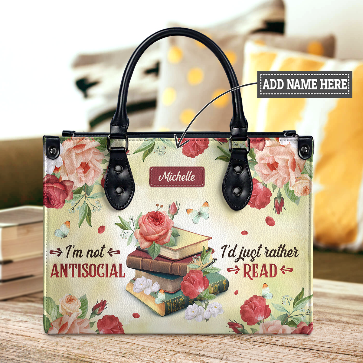 Black Interior -  I Am Not Antisocial I Would Just Rather Read DNRZ1702001A Leather Bag