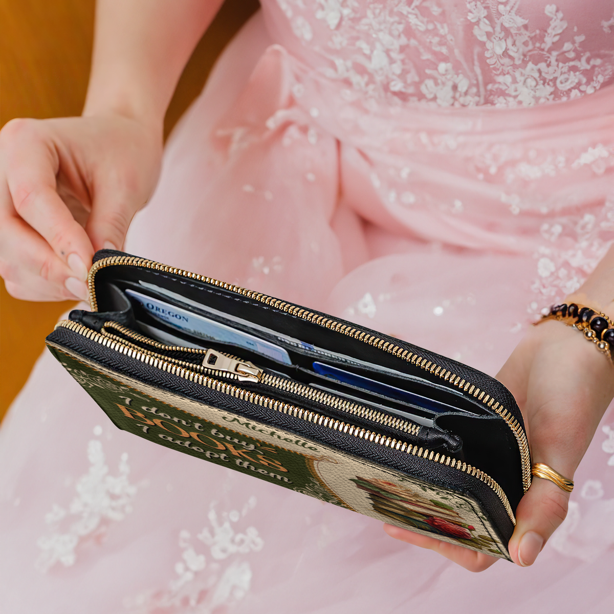 I Dont Buy Books I Adopt Them NNRZ01081523UO Zip Around Leather Wallet