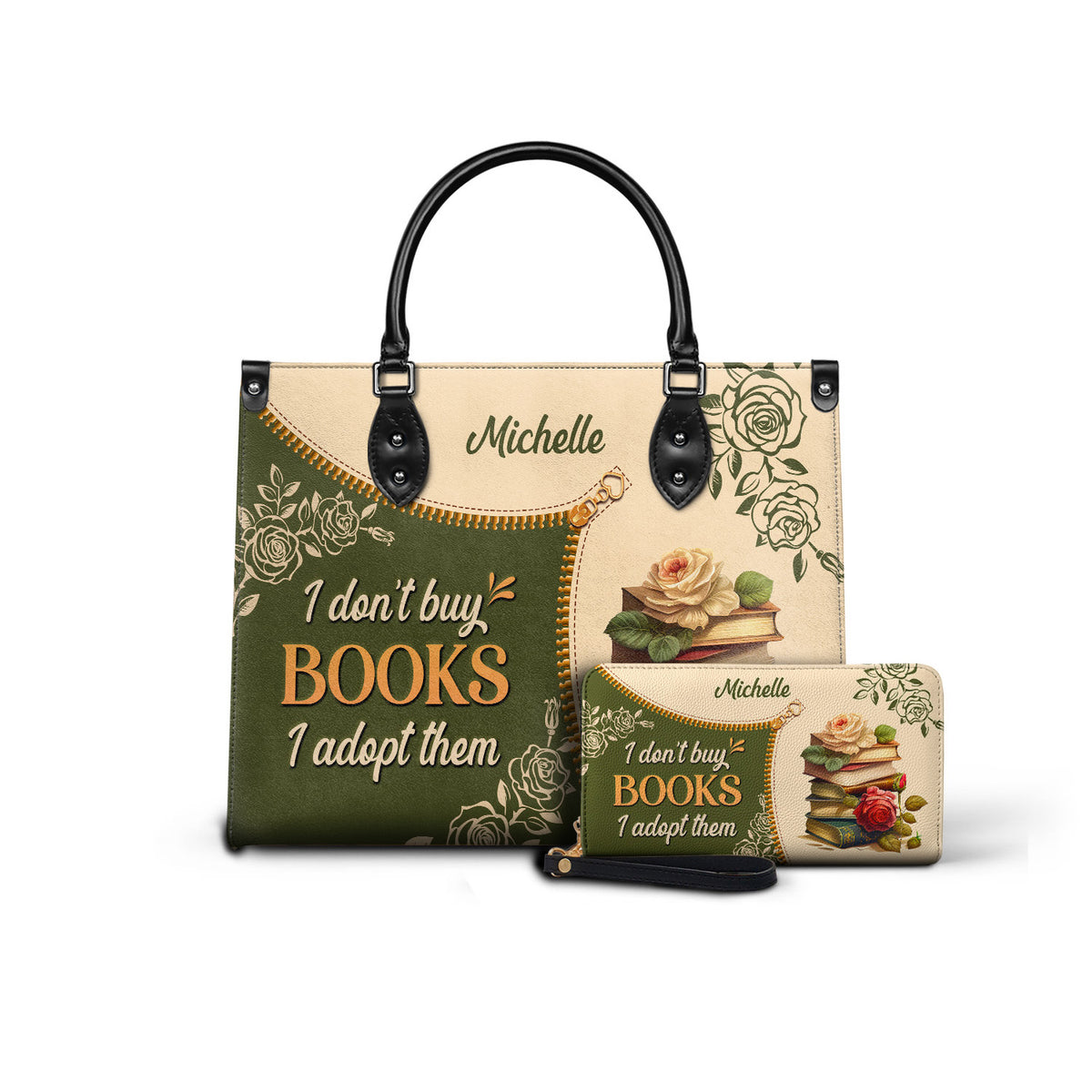 Black Interior -  I Dont Buy Books I Adopt Them DNRZ1602004A Leather Bag