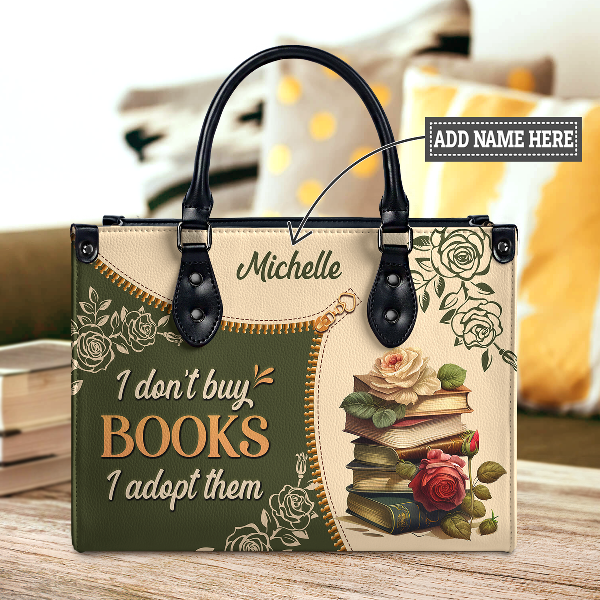 Black Interior -  I Dont Buy Books I Adopt Them DNRZ1602004A Leather Bag