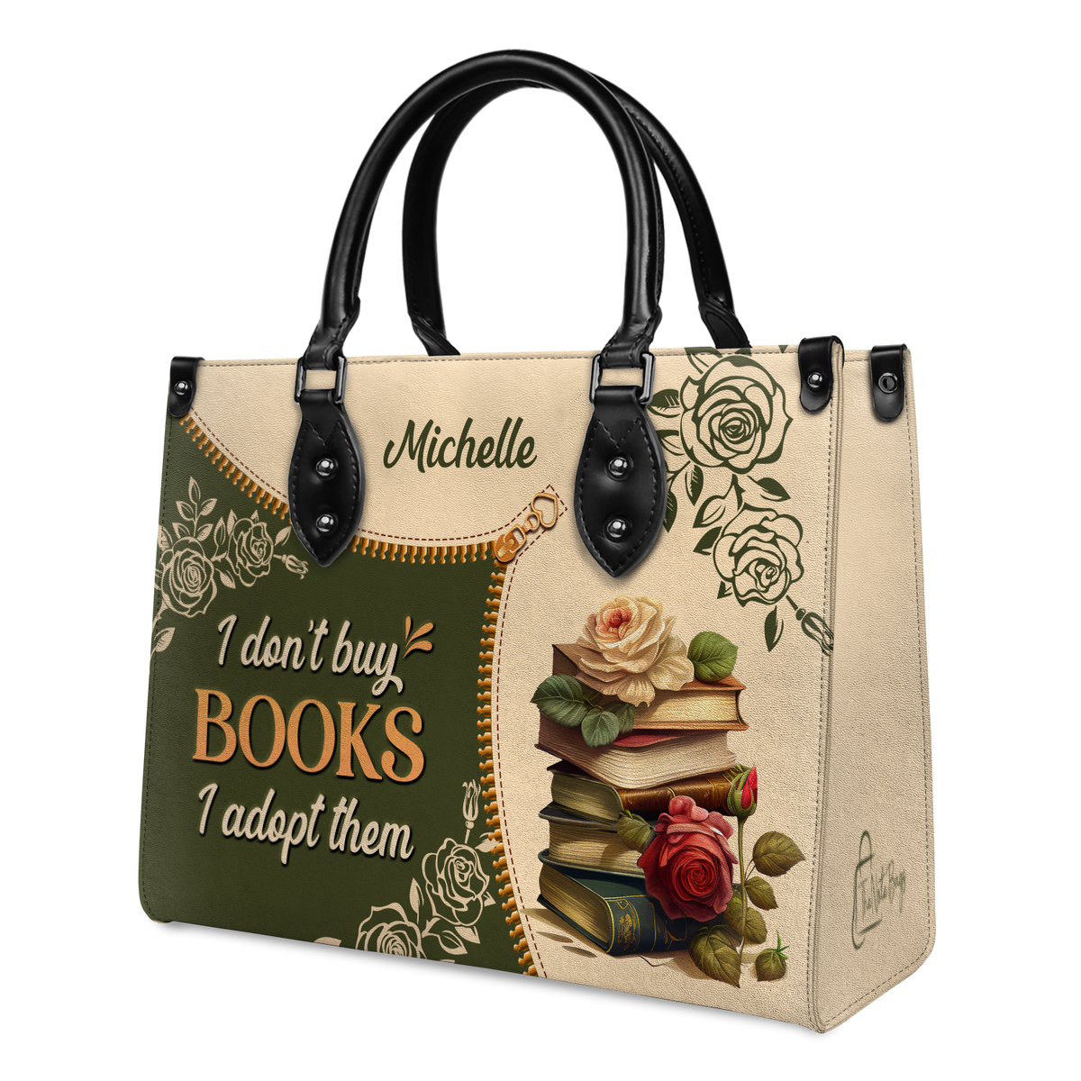 Black Interior -  I Dont Buy Books I Adopt Them DNRZ1602004A Leather Bag