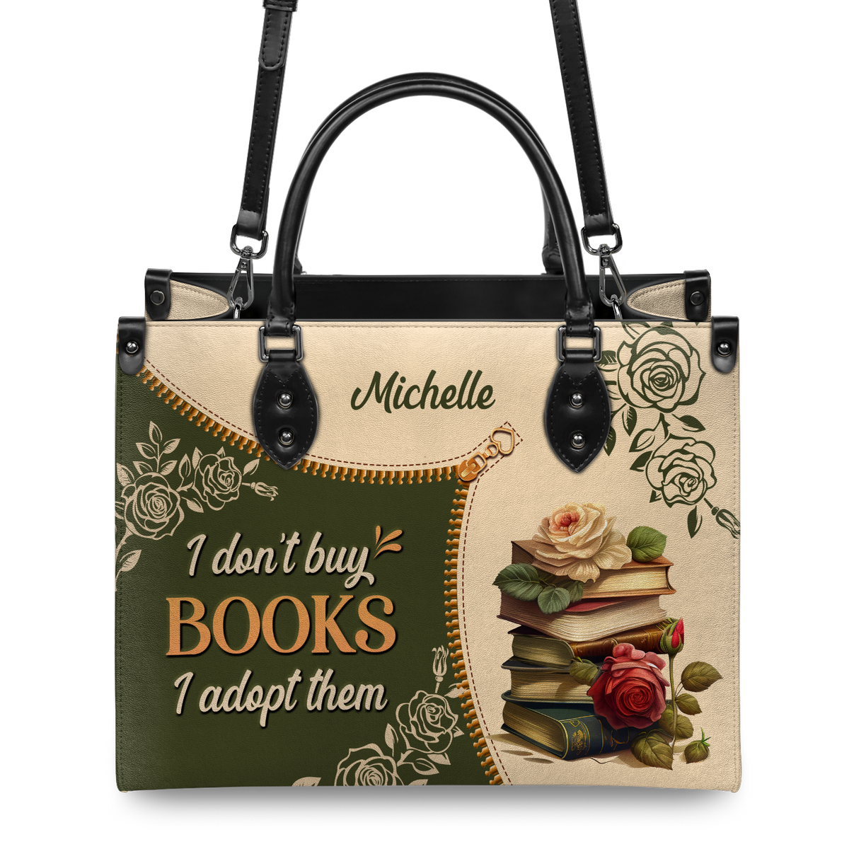 Black Interior -  I Dont Buy Books I Adopt Them DNRZ1602004A Leather Bag