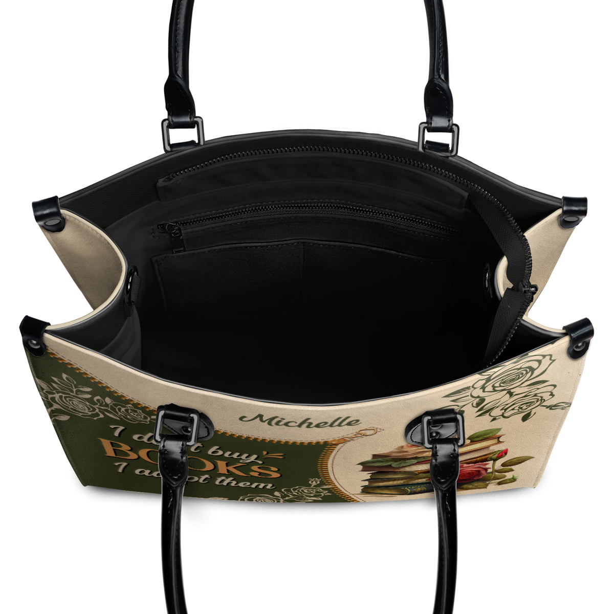 Black Interior -  I Dont Buy Books I Adopt Them DNRZ1602004A Leather Bag