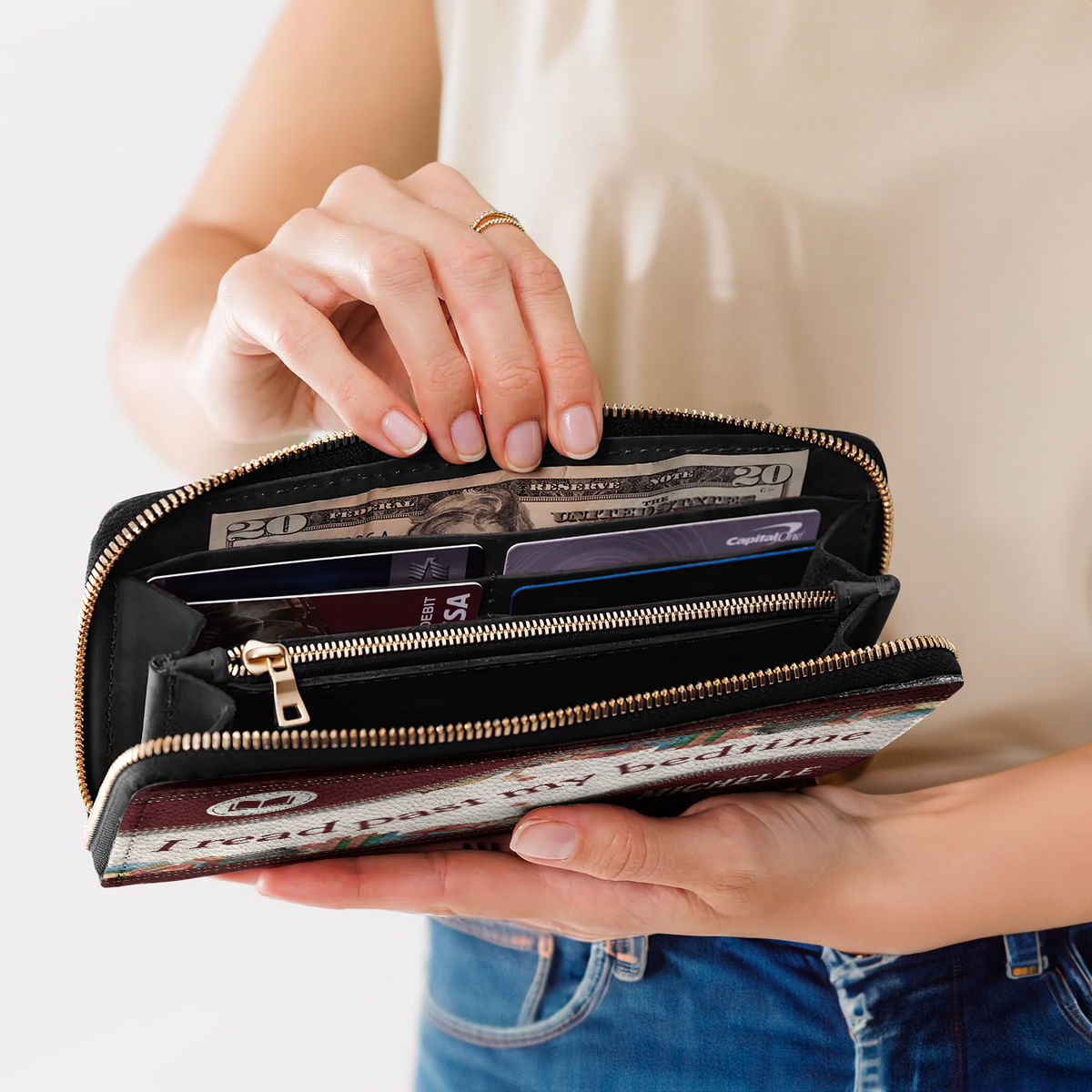 I Read Past My Bedtime NNRZ05080963NB Zip Around Leather Wallet