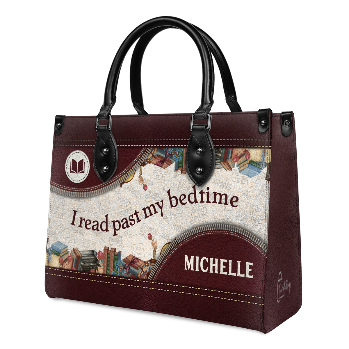 Black Interior -  I Read Past My Bedtime HTRZ20112129HD Leather Bag