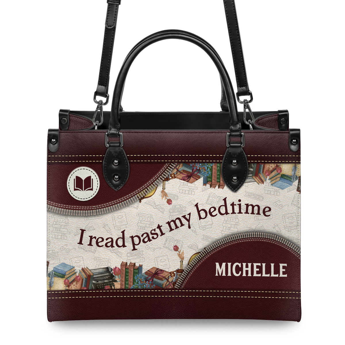 Black Interior -  I Read Past My Bedtime HTRZ20112129HD Leather Bag