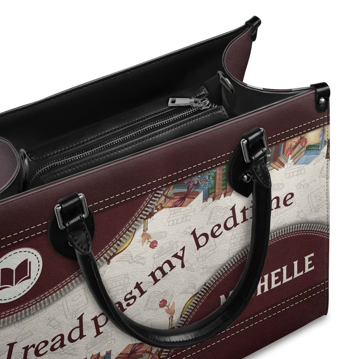 Black Interior -  I Read Past My Bedtime HTRZ20112129HD Leather Bag