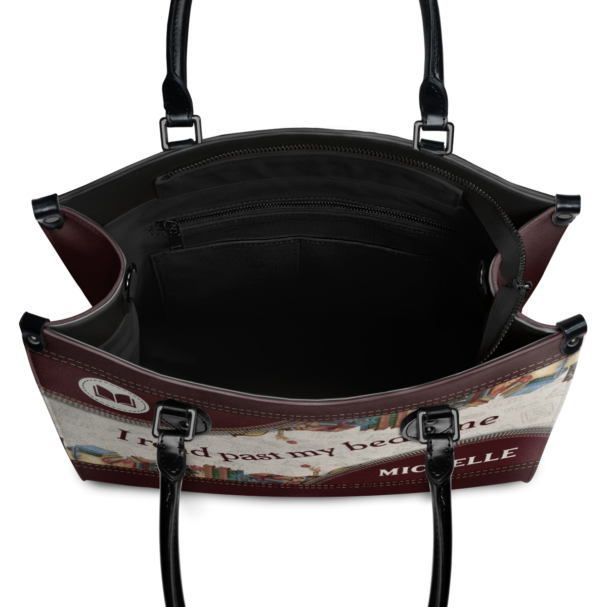 Black Interior -  I Read Past My Bedtime HTRZ20112129HD Leather Bag