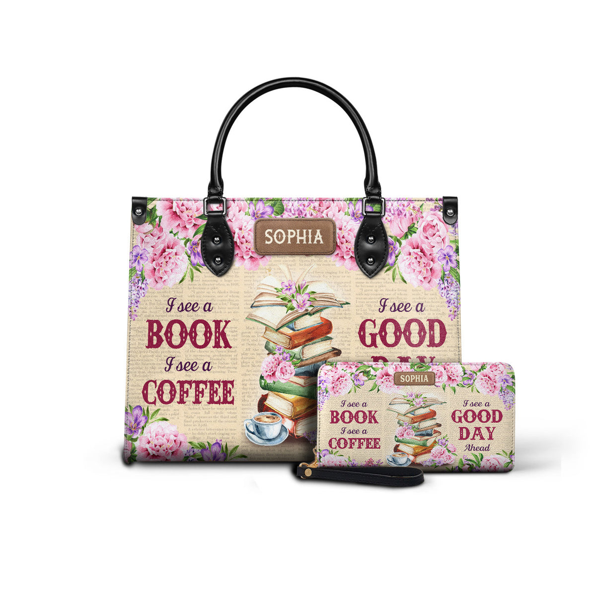 Black Interior -  I See A Book I See A Coffee I See A Good Day Ahead NQRZ1802005A Leather Bag