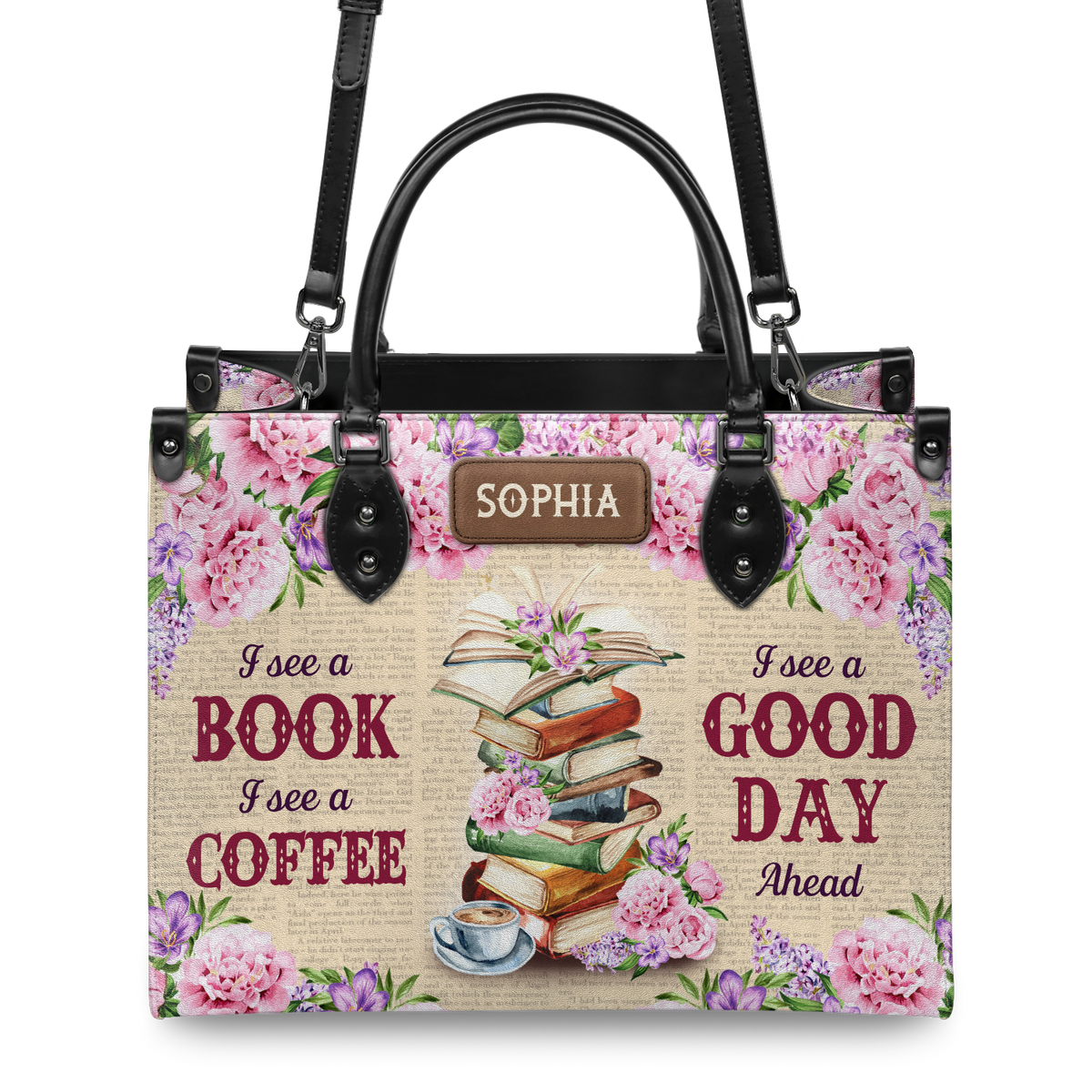 Black Interior -  I See A Book I See A Coffee I See A Good Day Ahead NQRZ1802005A Leather Bag