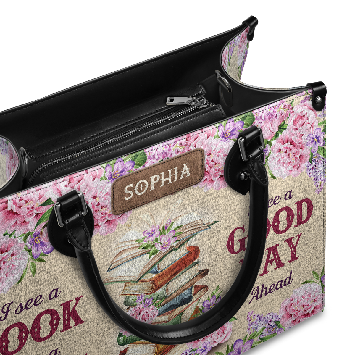 Black Interior -  I See A Book I See A Coffee I See A Good Day Ahead NQRZ1802005A Leather Bag