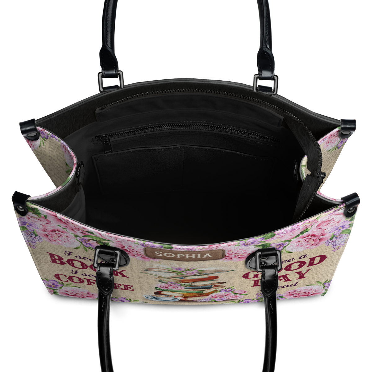 Black Interior -  I See A Book I See A Coffee I See A Good Day Ahead NQRZ1802005A Leather Bag
