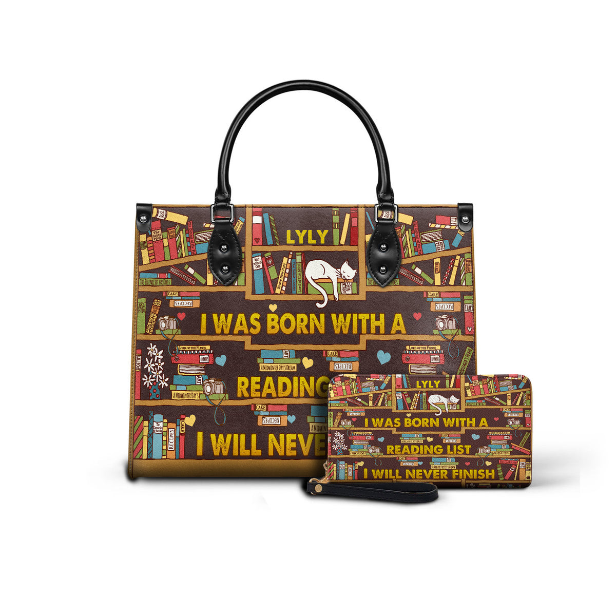 Black Interior -  I Was Born With A Reading List I Will Never Finish HHRZ1902001A Leather Bag