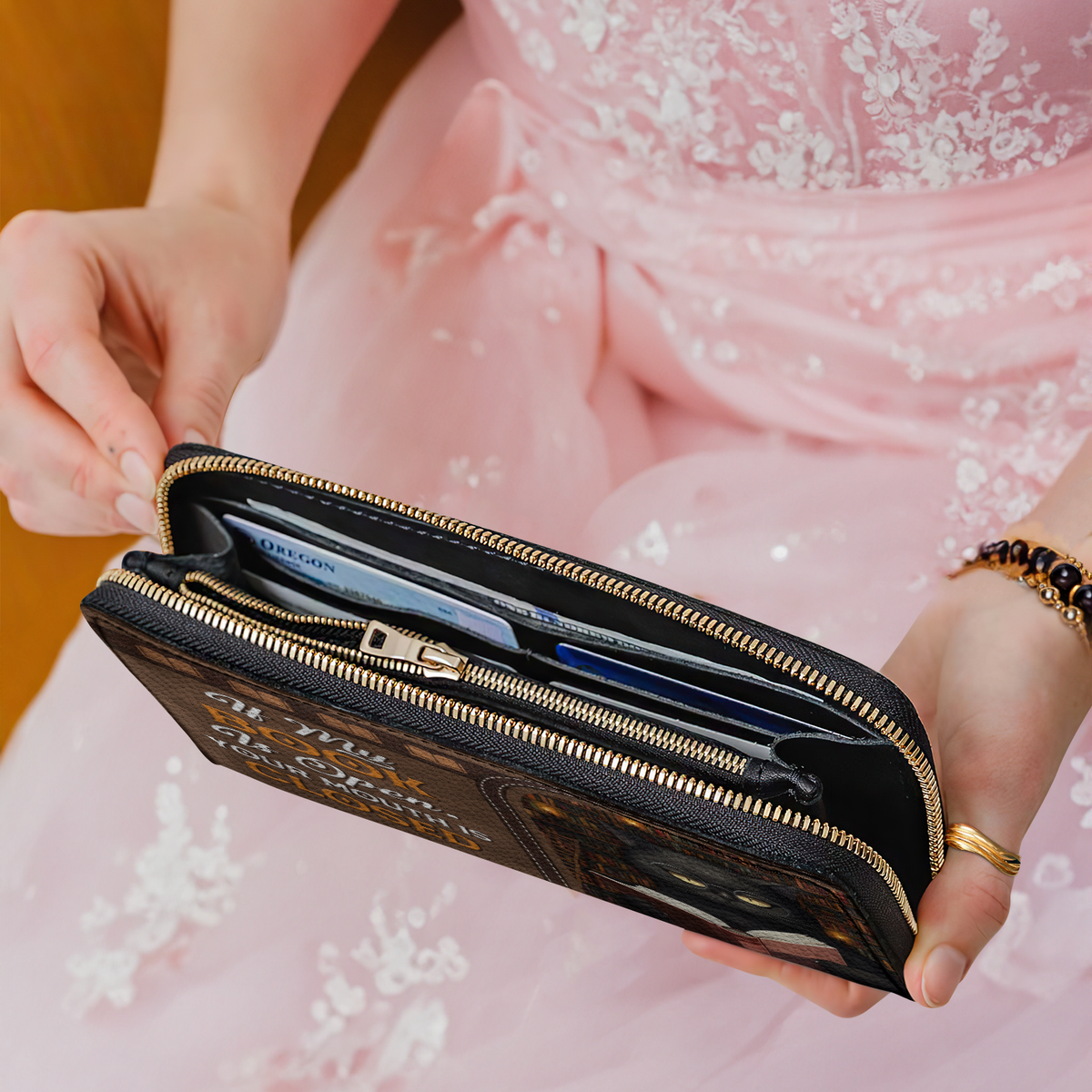 If My Books Is Open Your Mouth Is Closed NNRZ01088853IA Zip Around Leather Wallet